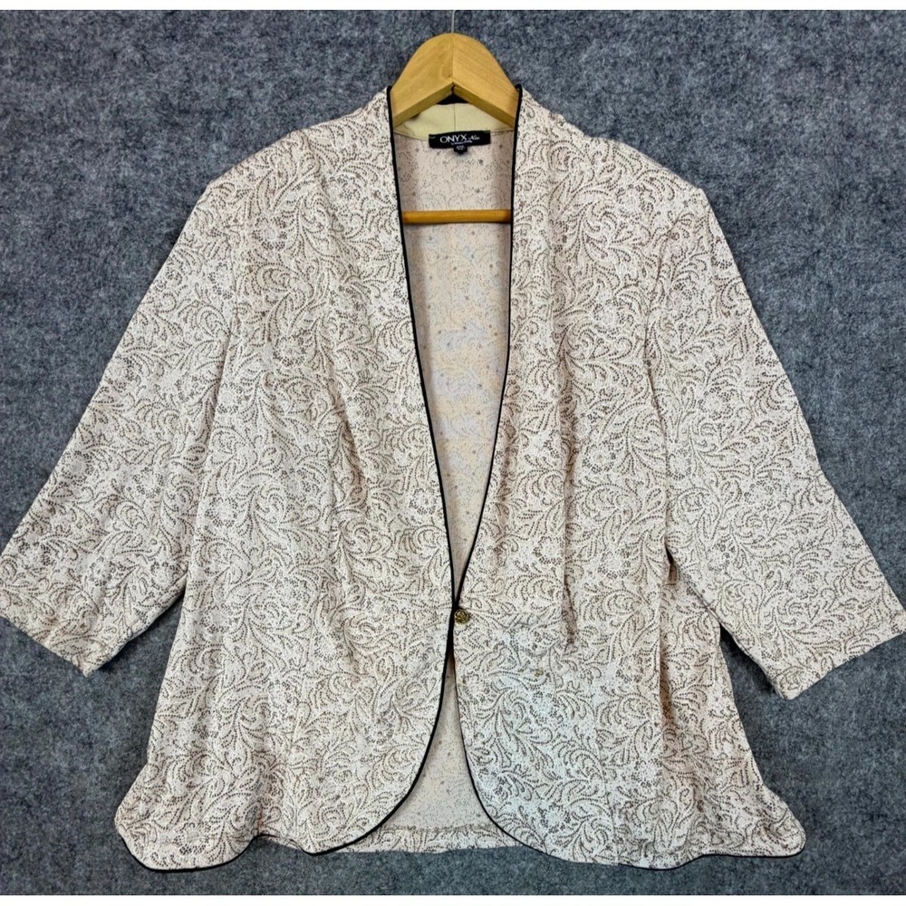 Onyx Nite by Wendye Chaitin Mandarin Jacket Womens 2X Tan Floral Sparkle Party‎